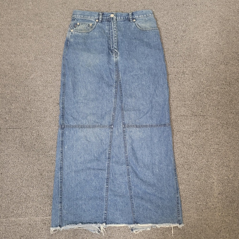 Lauren Jeans Co Size 6 Denim Maxi Skirt Womens Medium Wash Raw Hem TH262